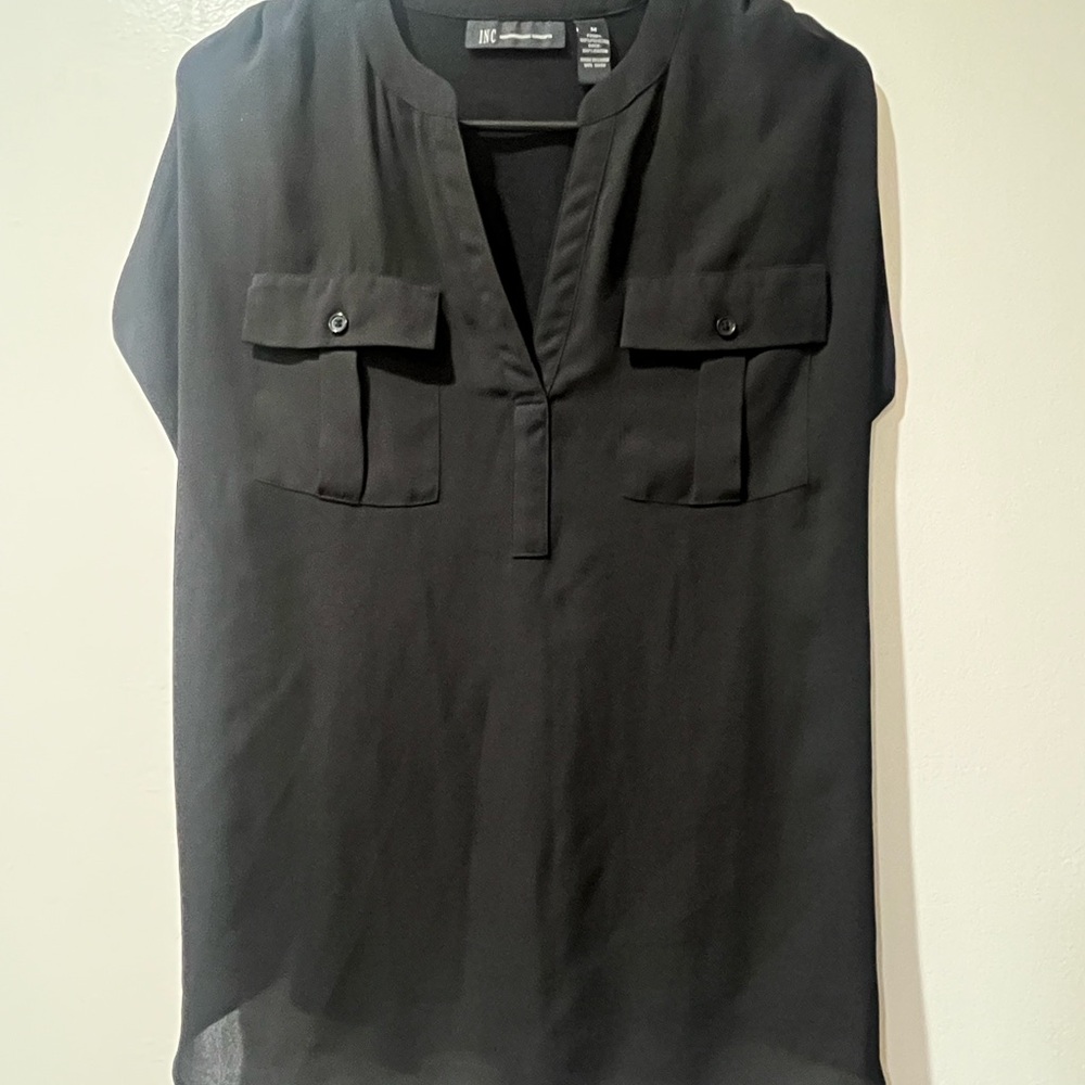 3/$15 INC International Concepts Black Pocketed Blouse Size Medium